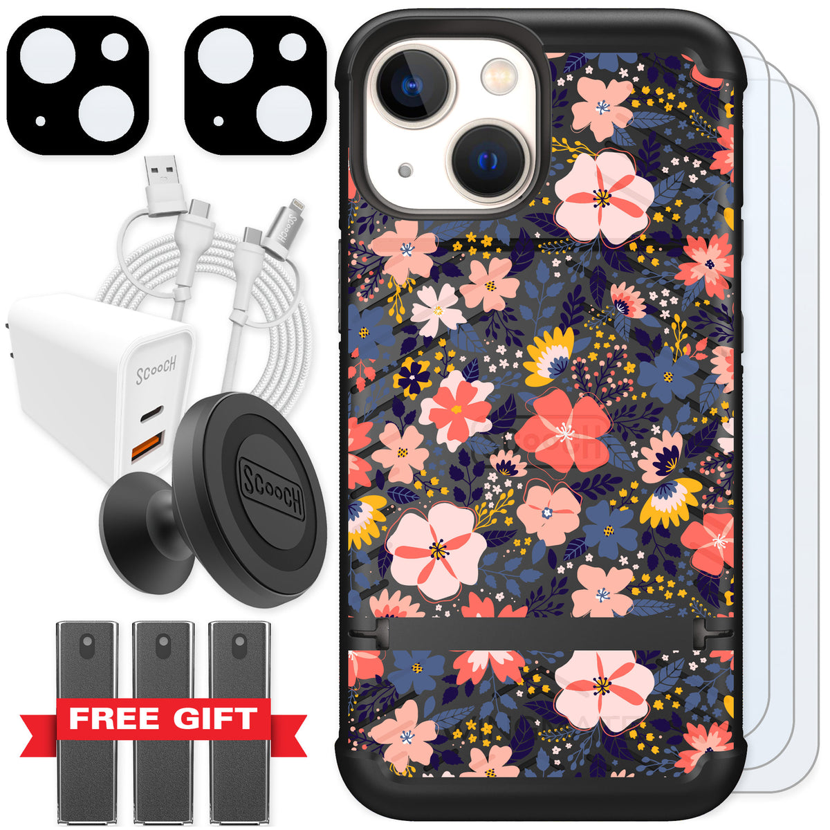 Scooch Wingmate Wildflowers for iPhone 13 mini — Ultimate Bundle