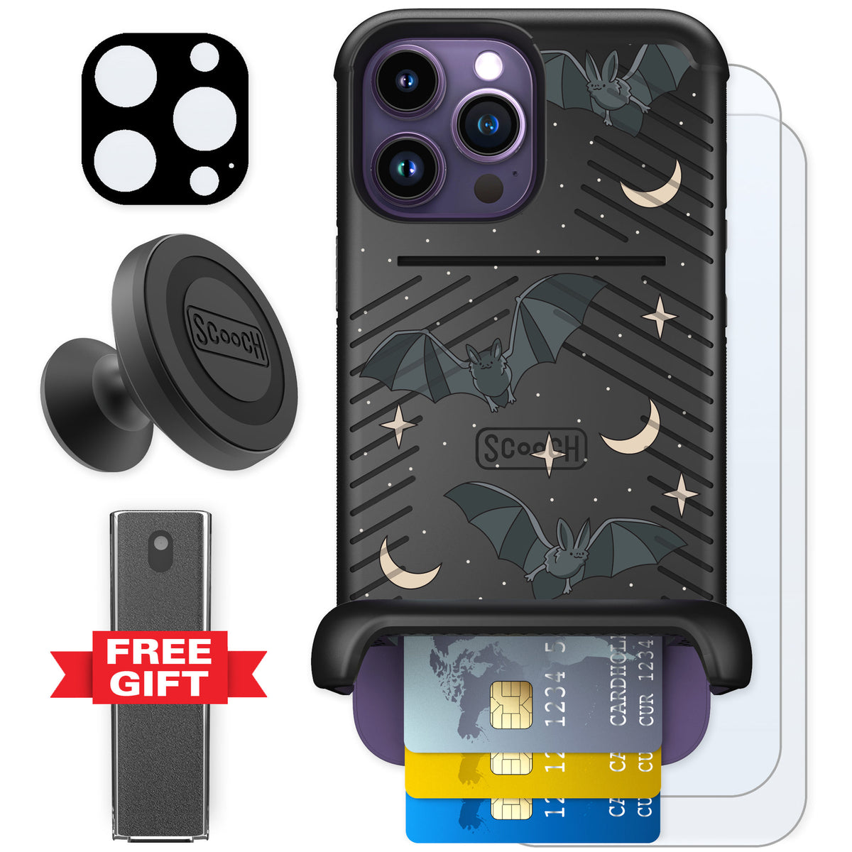 Scooch Wingmate Batty Skies for iPhone 14 Pro Max — Defender Bundle
