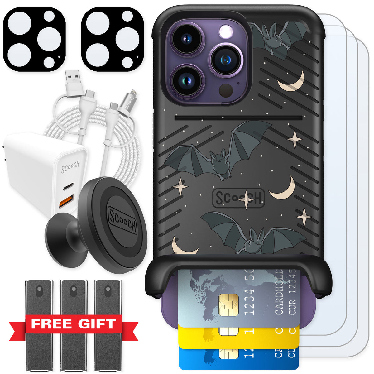 Scooch Wingmate Batty Skies for iPhone 14 Pro — Ultimate Bundle