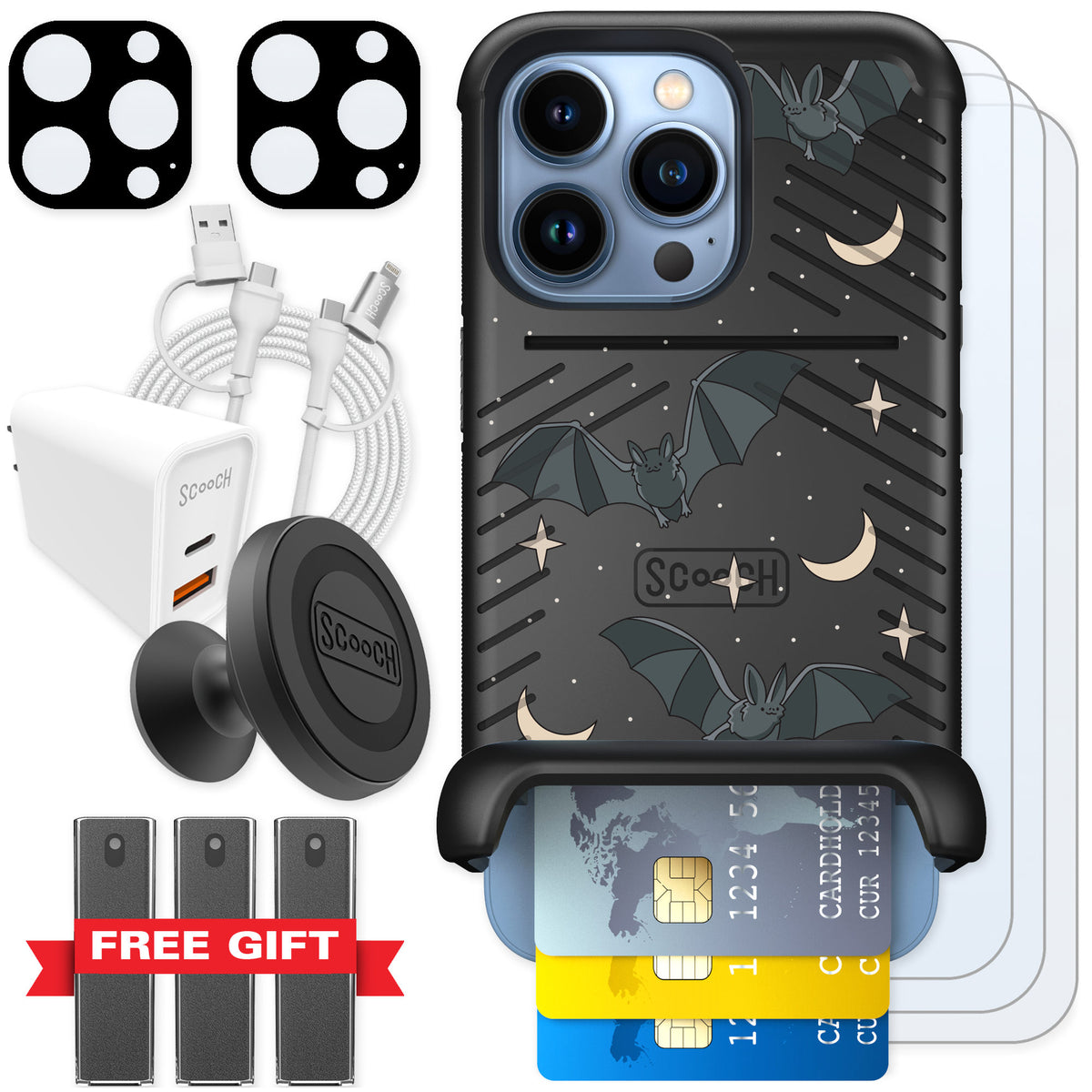 Scooch Wingmate Batty Skies for iPhone 13 Pro — Ultimate Bundle