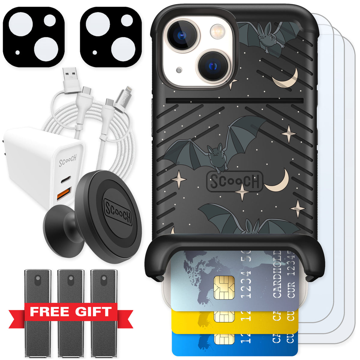 Scooch Wingmate Batty Skies for iPhone 13 mini — Ultimate Bundle