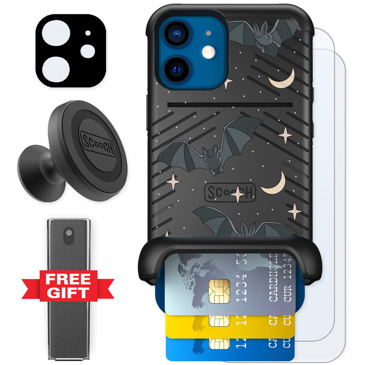 Scooch Wingmate Batty Skies for iPhone 12 mini — Defender Bundle