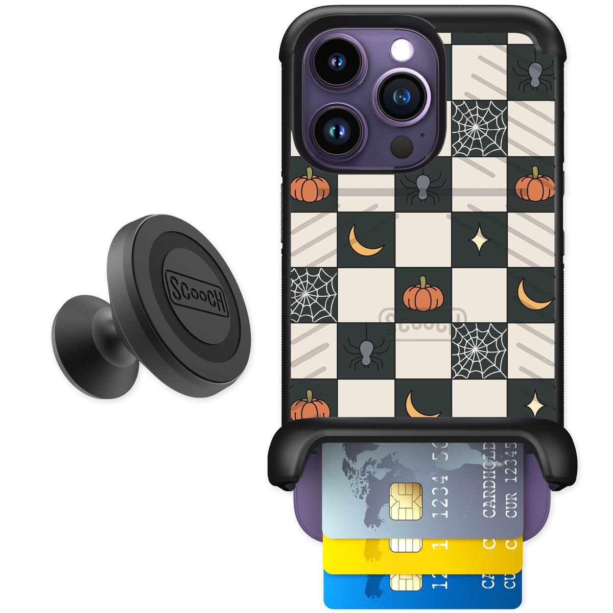 Scooch Wingmate Spooky Squares for iPhone 14 Pro — Starter Bundle