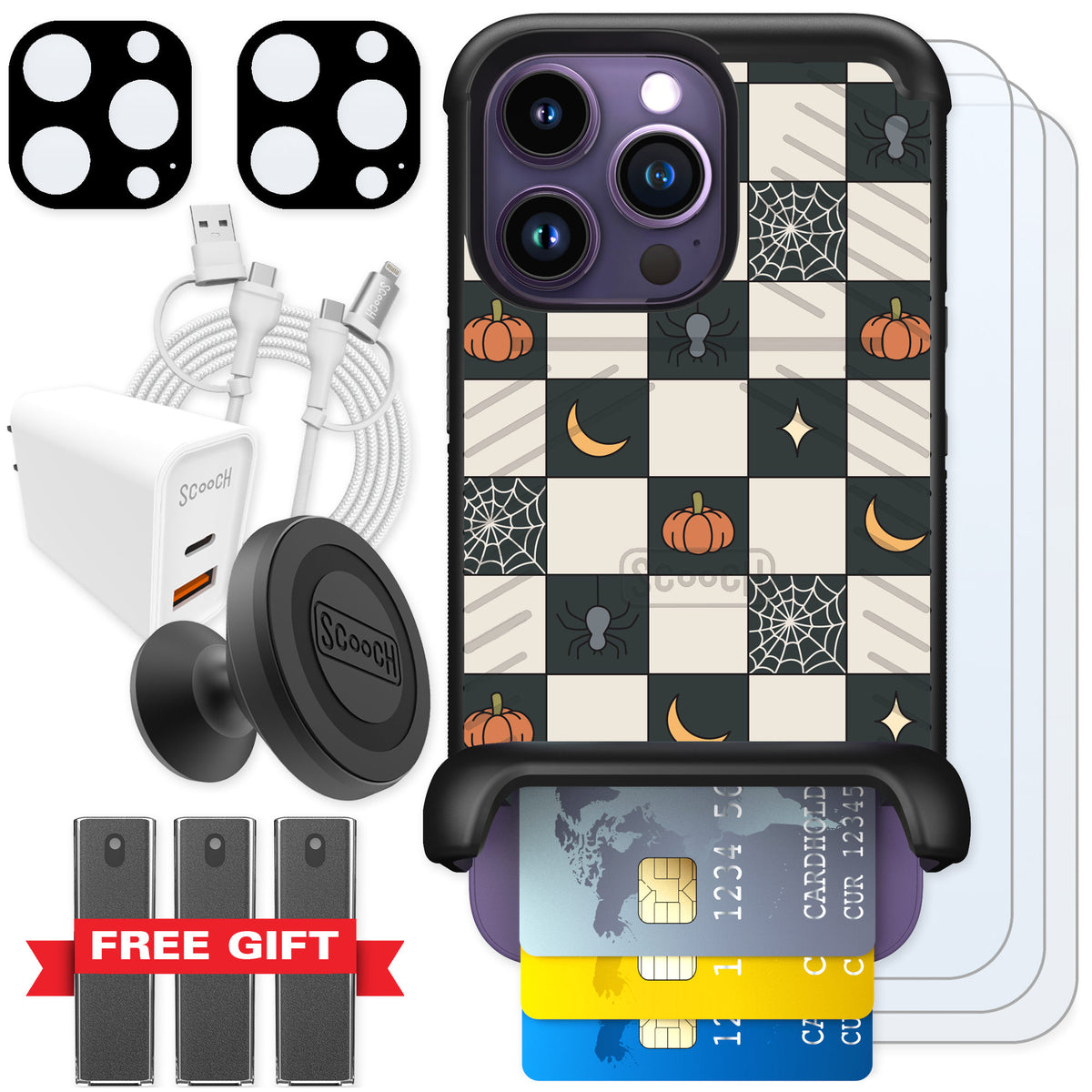Scooch Wingmate Spooky Squares for iPhone 14 Pro — Ultimate Bundle