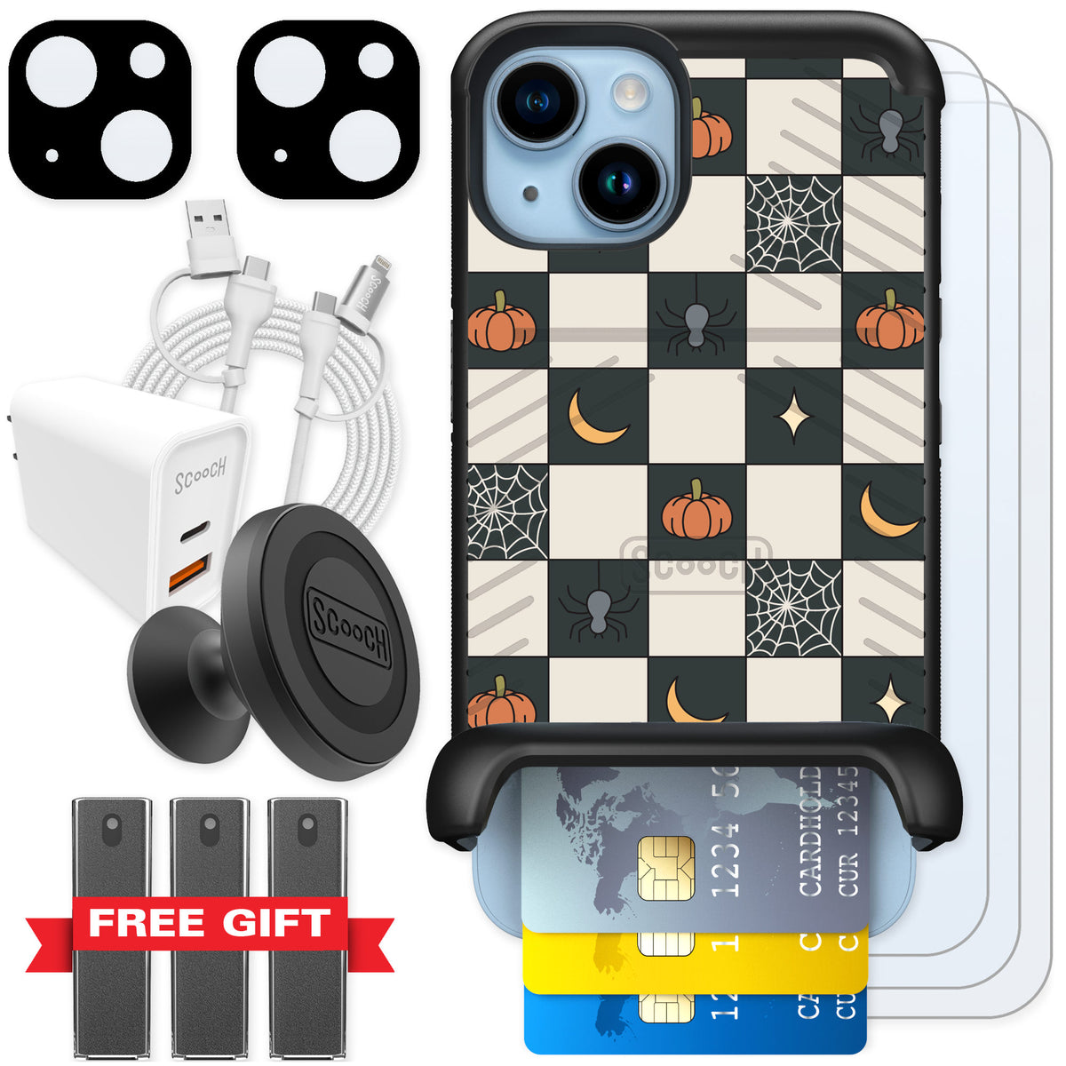 Scooch Wingmate Spooky Squares for iPhone 14 — Ultimate Bundle