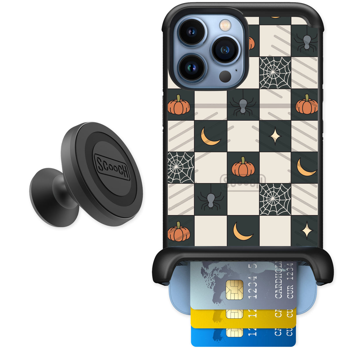 Scooch Wingmate Spooky Squares for iPhone 13 Pro Max — Starter Bundle