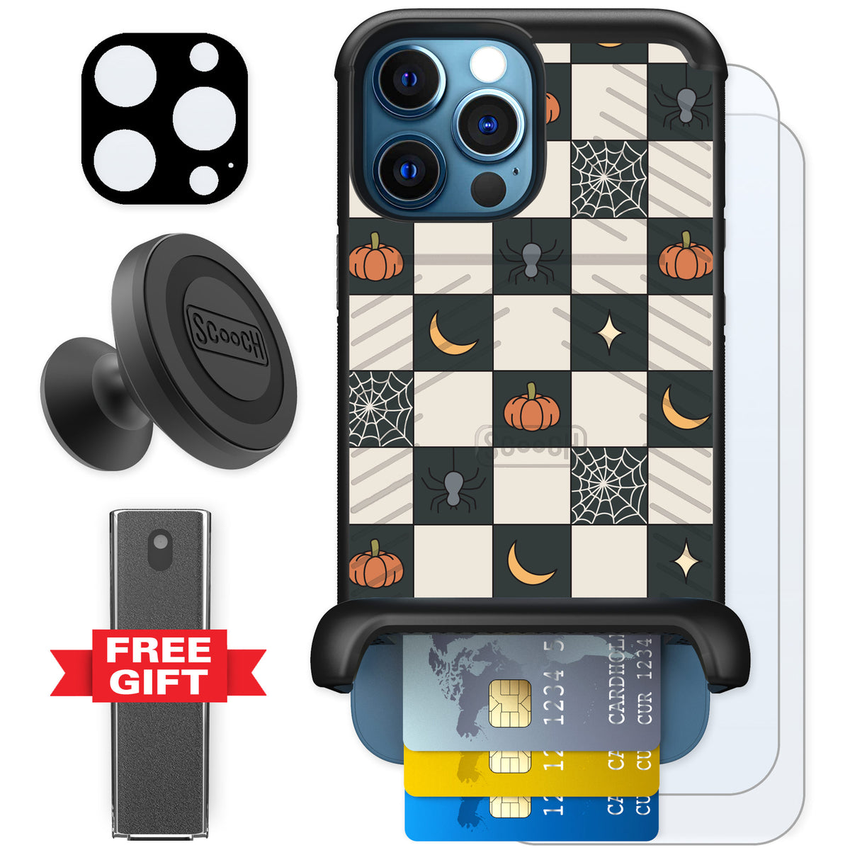 Scooch Wingmate Spooky Squares for iPhone 12 Pro — Defender Bundle