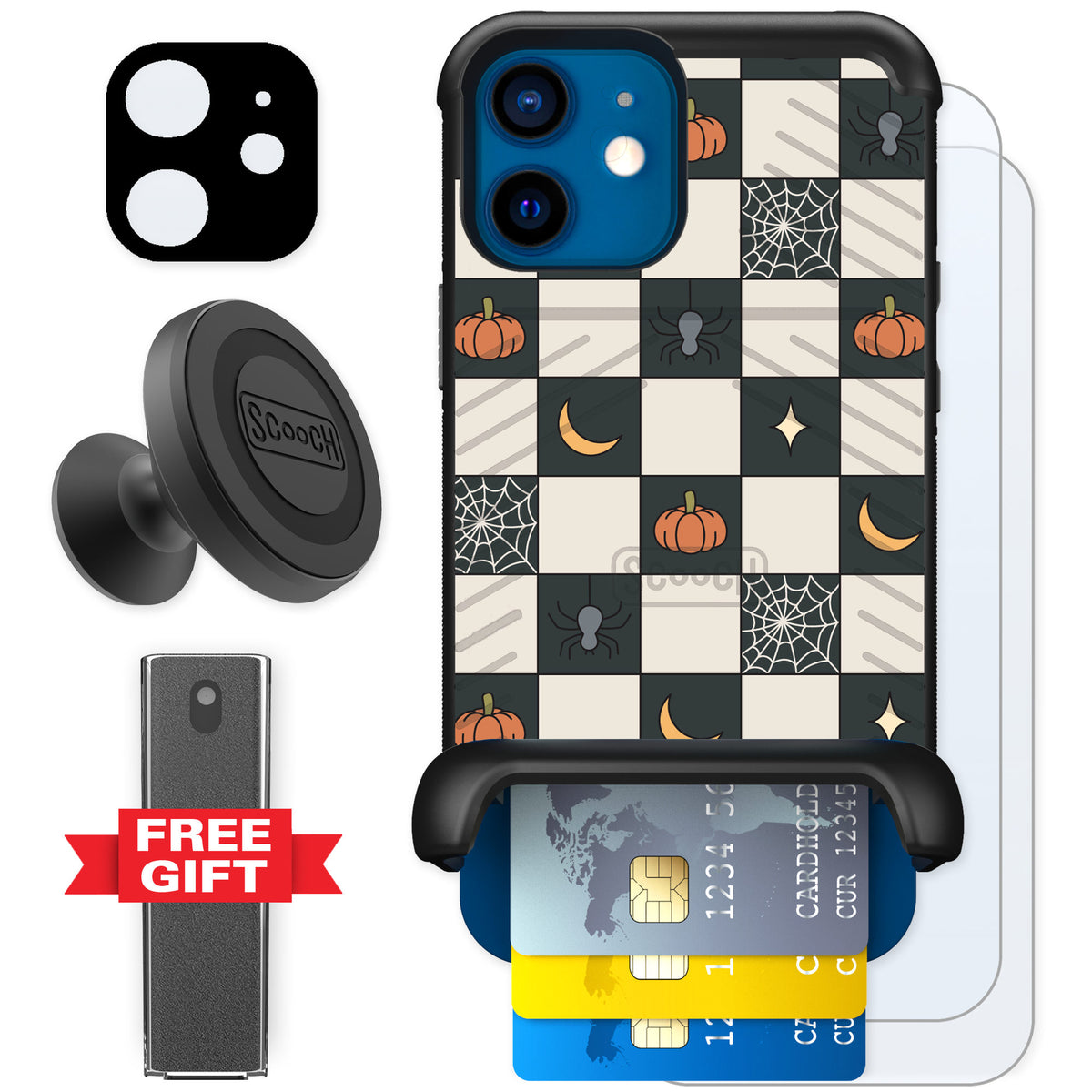 Scooch Wingmate Spooky Squares for iPhone 12 — Defender Bundle