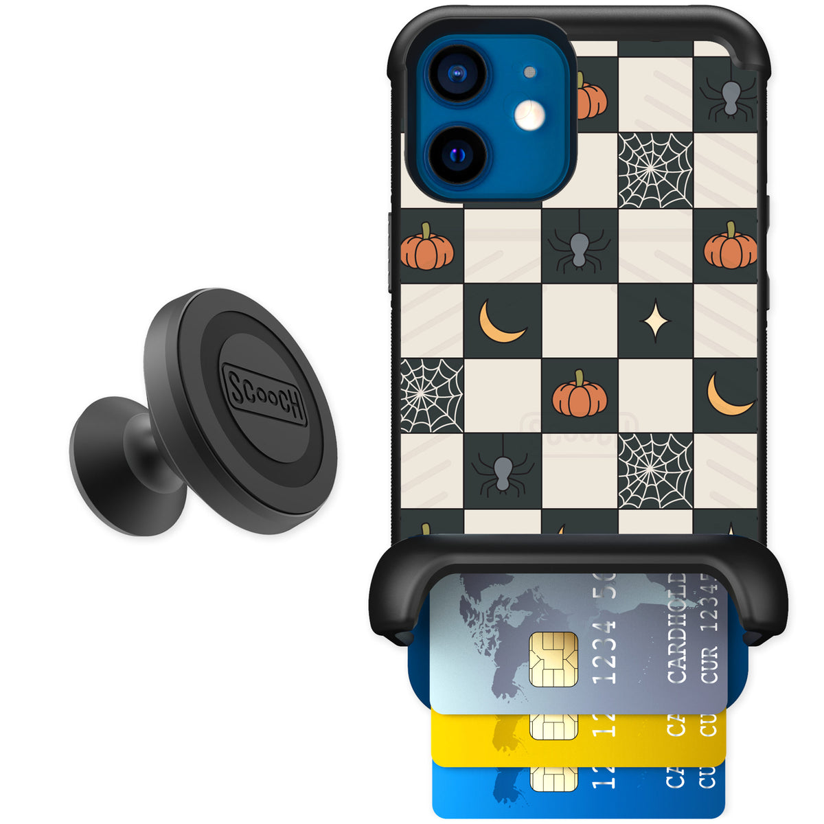 Scooch Wingmate Spooky Squares for iPhone 12 mini — Starter Bundle