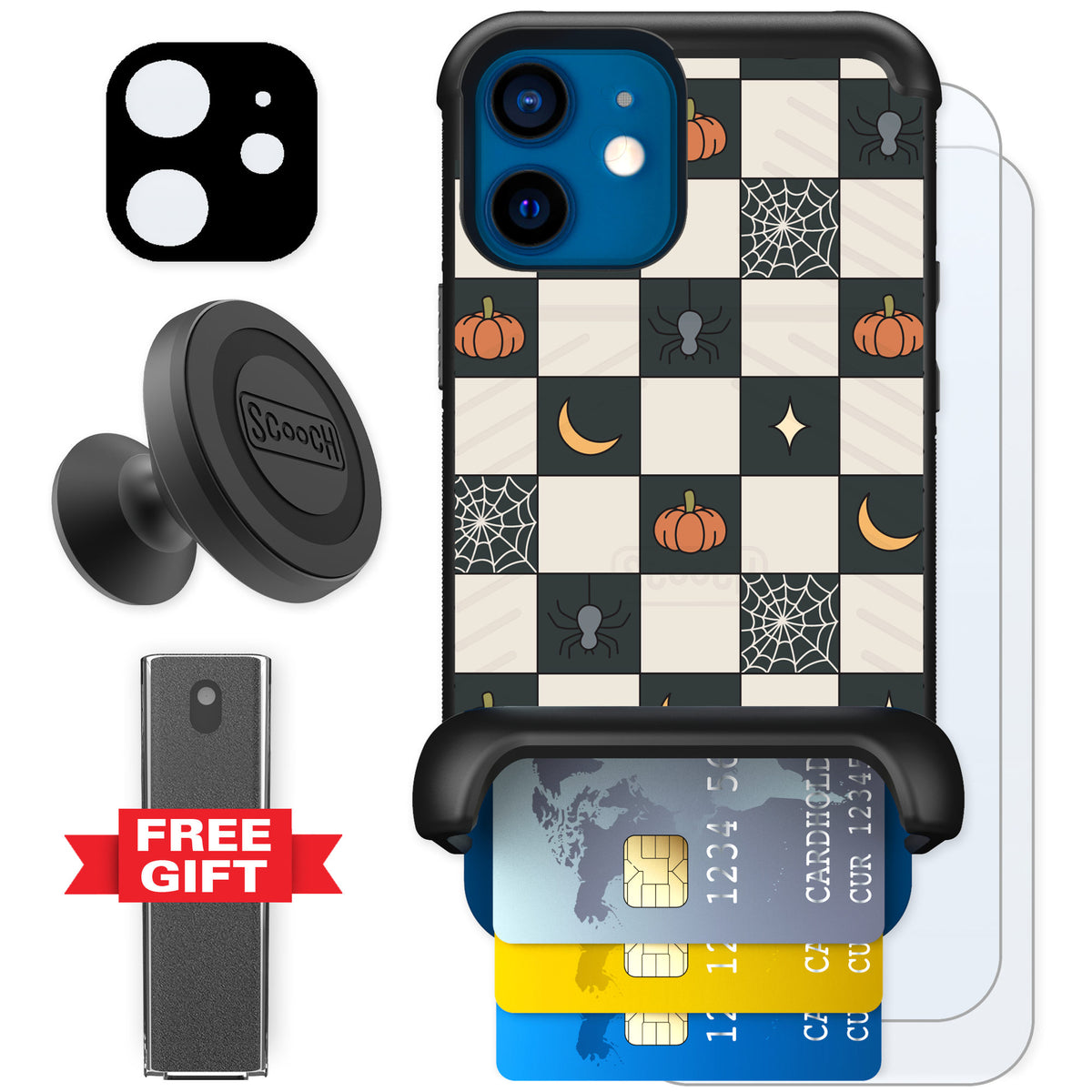 Scooch Wingmate Spooky Squares for iPhone 12 mini — Defender Bundle