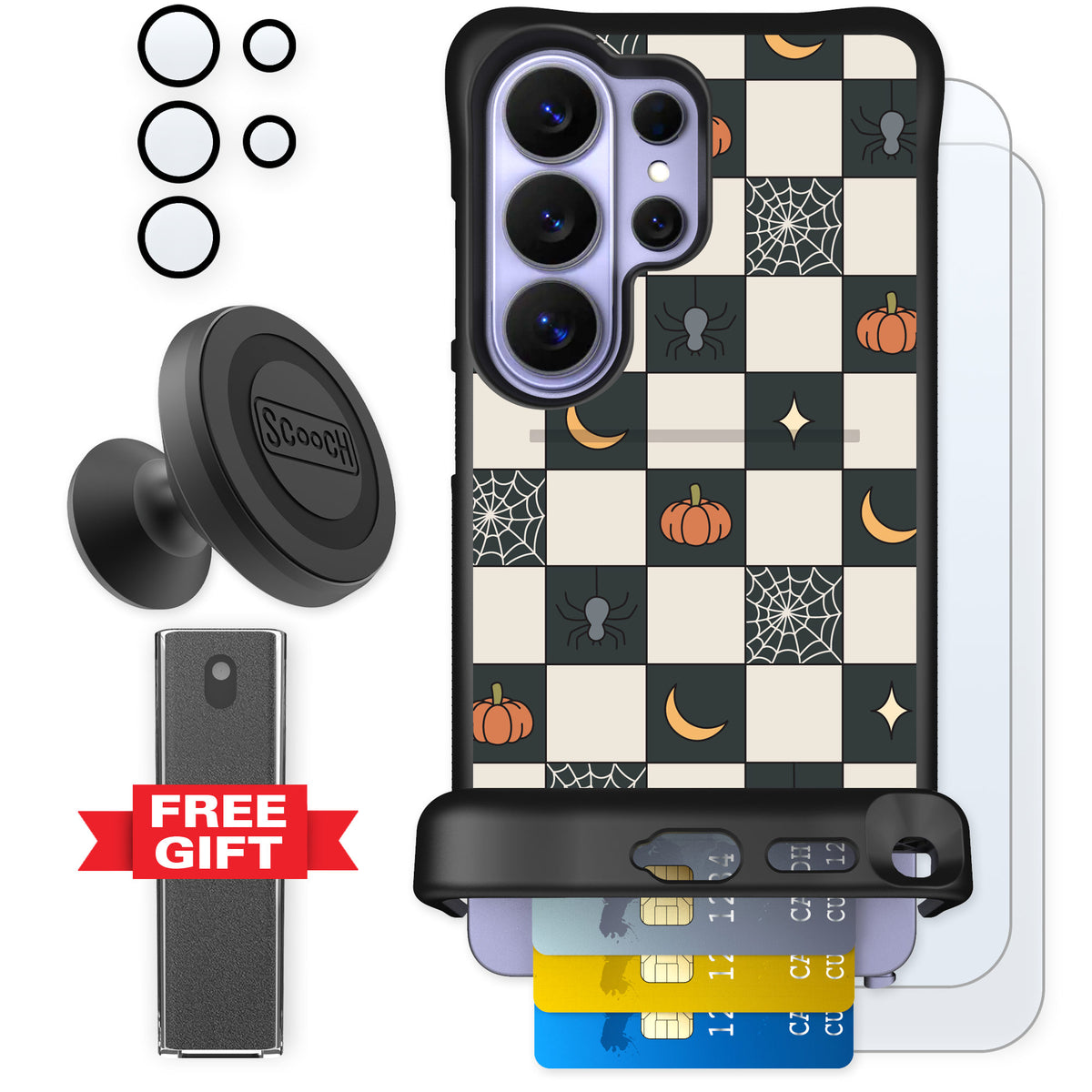 Scooch Wingmate Spooky Squares for Galaxy S26 Ultra — Defender Bundle