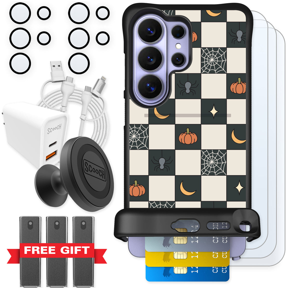 Scooch Wingmate Spooky Squares for Galaxy S26 Ultra — Ultimate Bundle