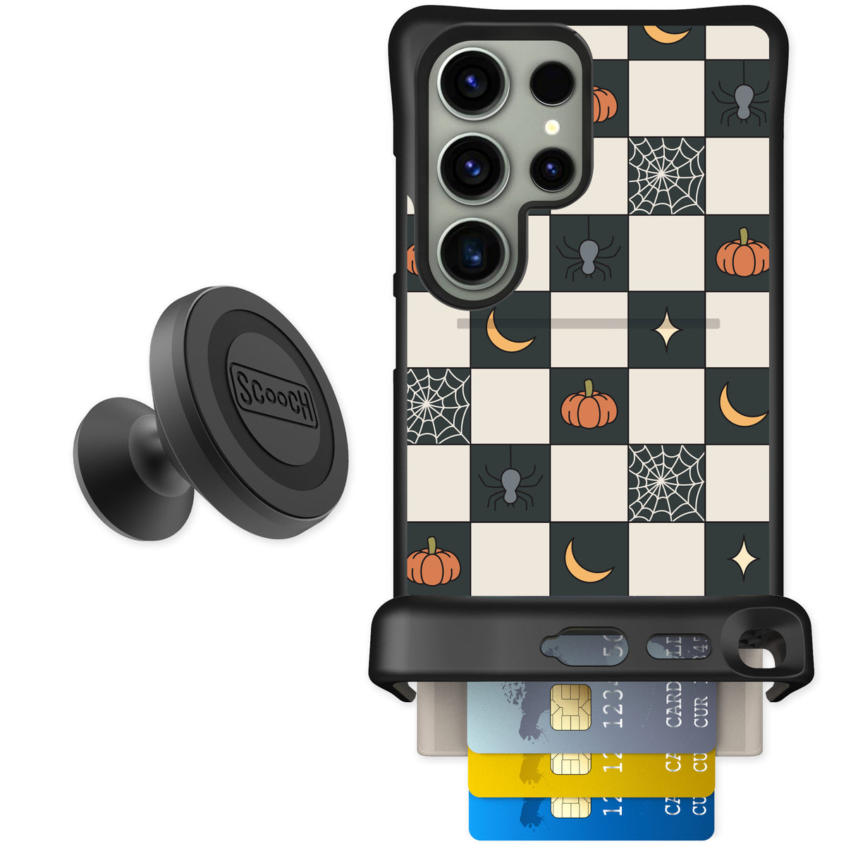 Scooch Wingmate Spooky Squares for Galaxy S24 Ultra — Starter Bundle