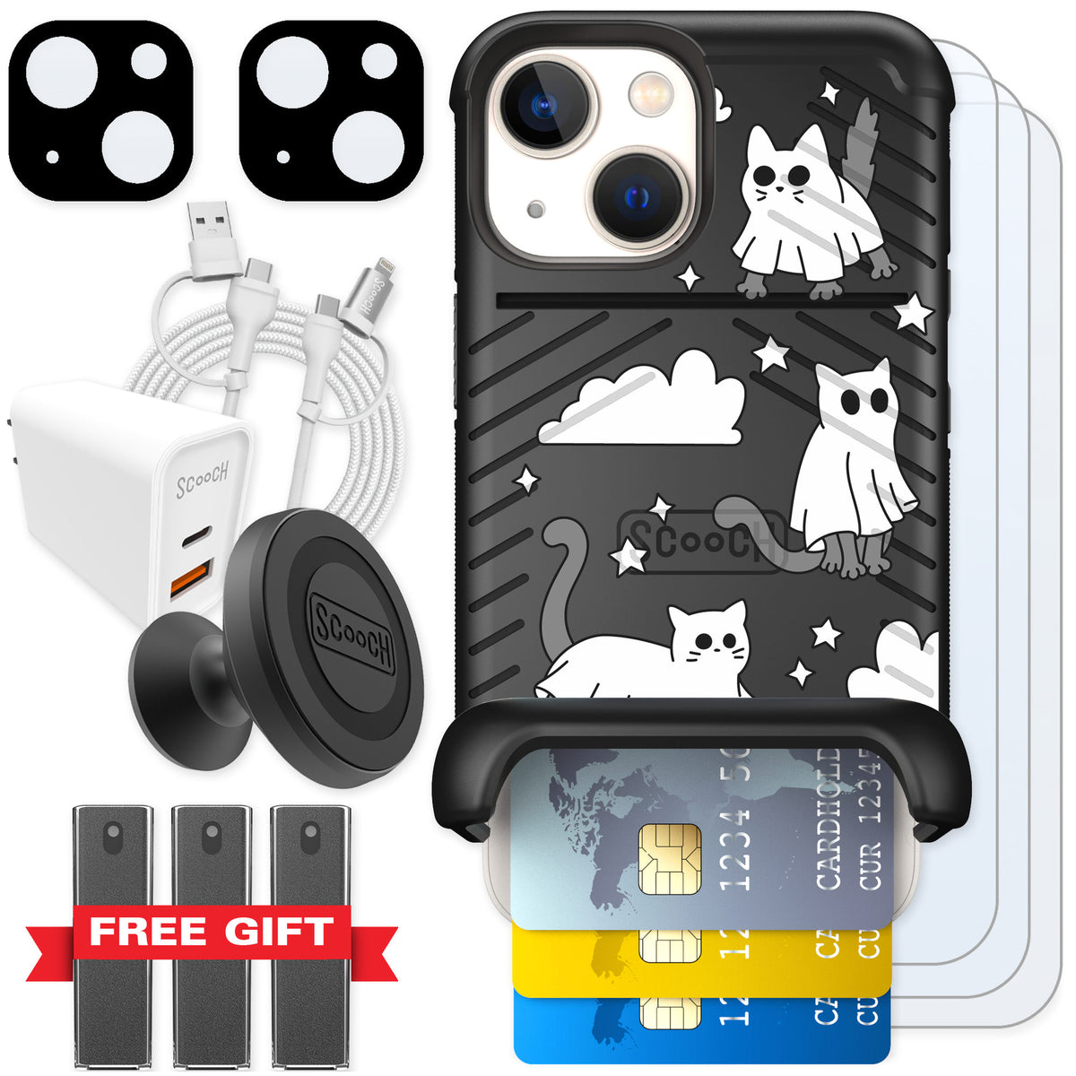 Scooch Wingmate Scaredy Cats for iPhone 13 mini — Ultimate Bundle
