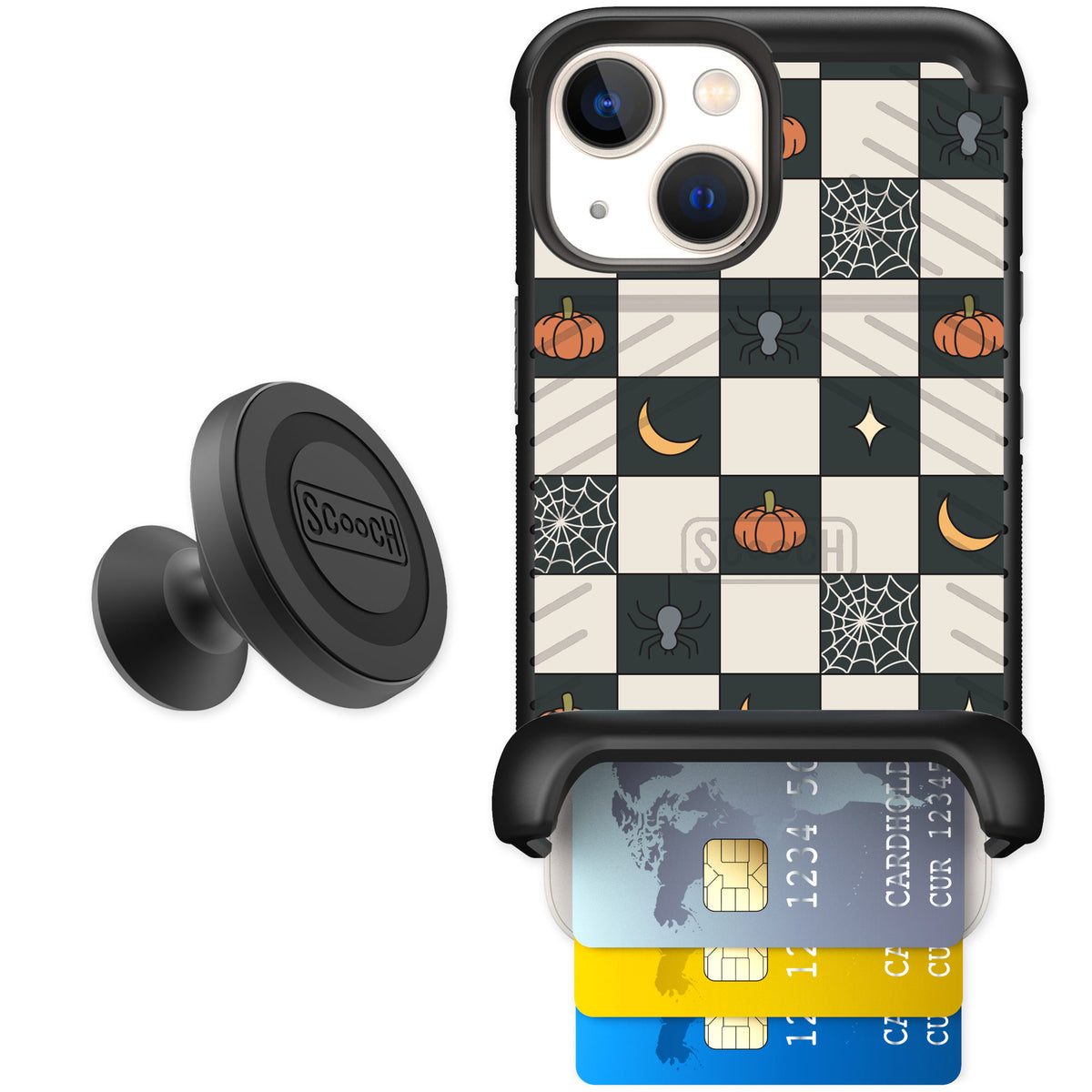 Scooch Wingmate Spooky Squares for iPhone 13 mini — Starter Bundle