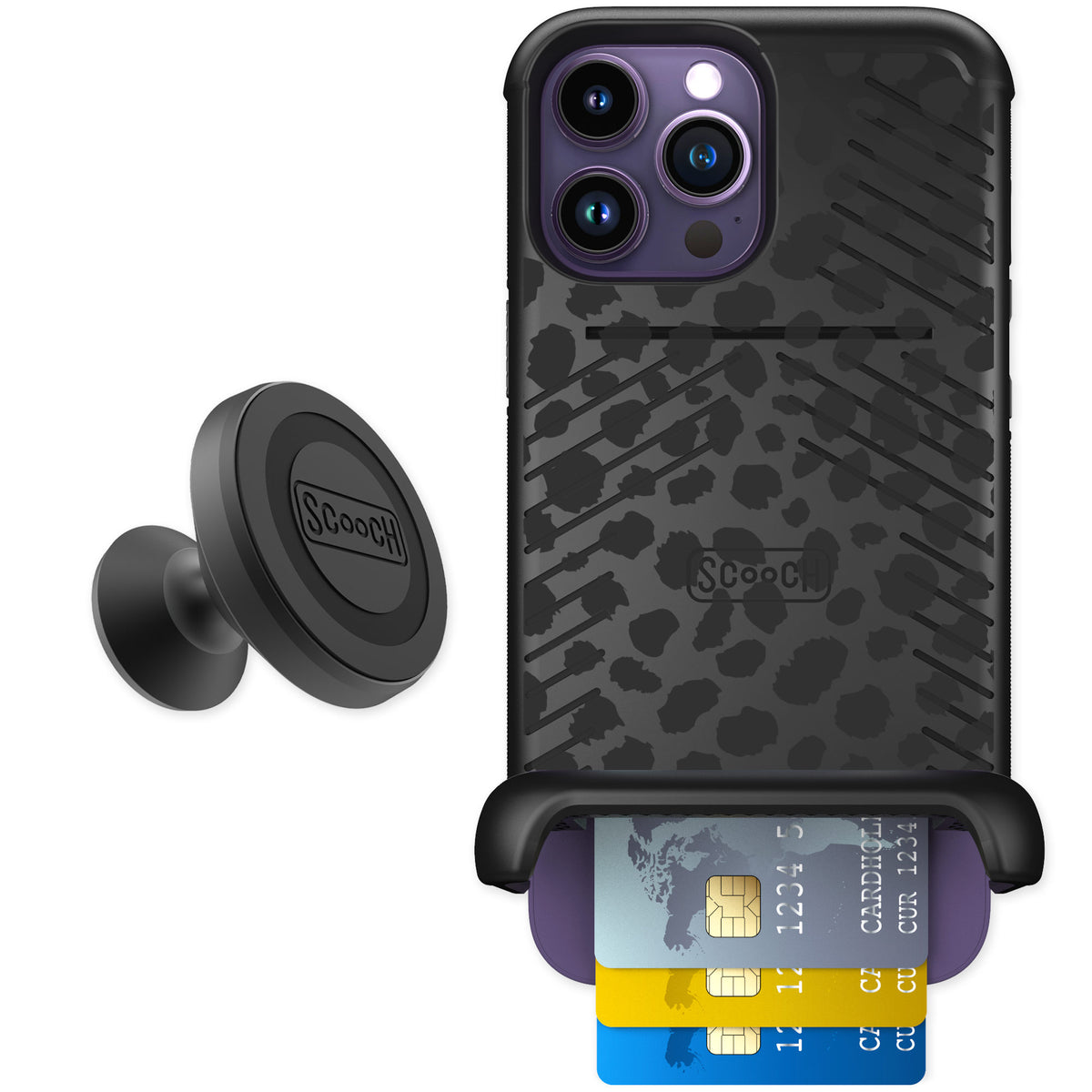 Scooch Wingmate Black Leopard for iPhone 14 Pro Max β Starter Bundle