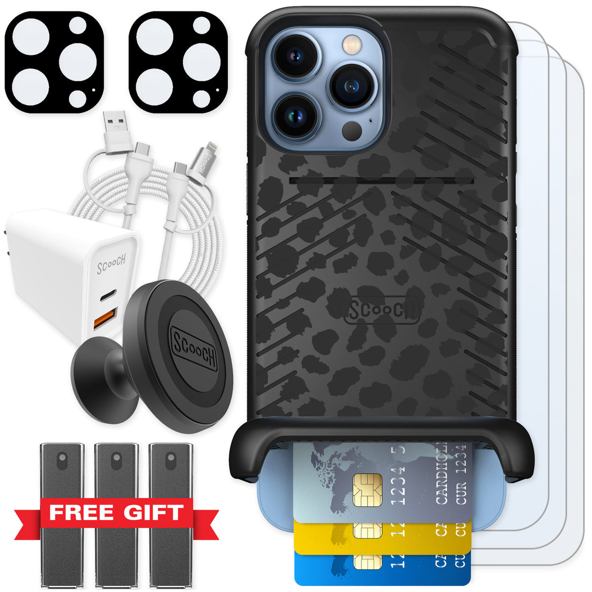 Scooch Wingmate Black Leopard for iPhone 13 Pro Max β Ultimate Bundle
