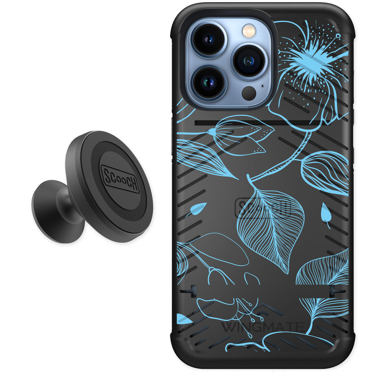 Scooch Wingmate Blue Hibiscus for iPhone 13 Pro — Starter Bundle