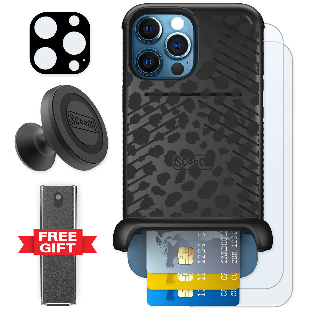 Scooch Wingmate Black Leopard for iPhone 12 Pro β Defender Bundle