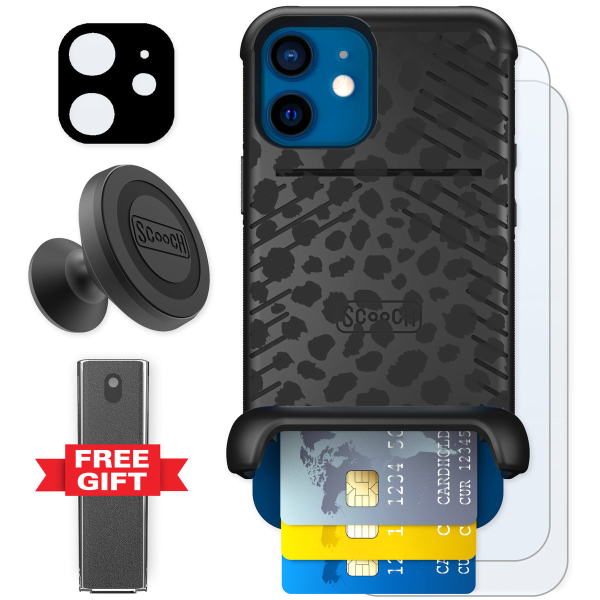 Scooch Wingmate Black Leopard for iPhone 12 β Defender Bundle