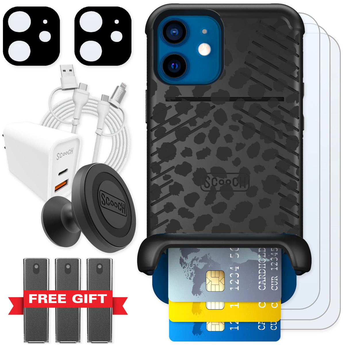 Scooch Wingmate Black Leopard for iPhone 12 β Ultimate Bundle