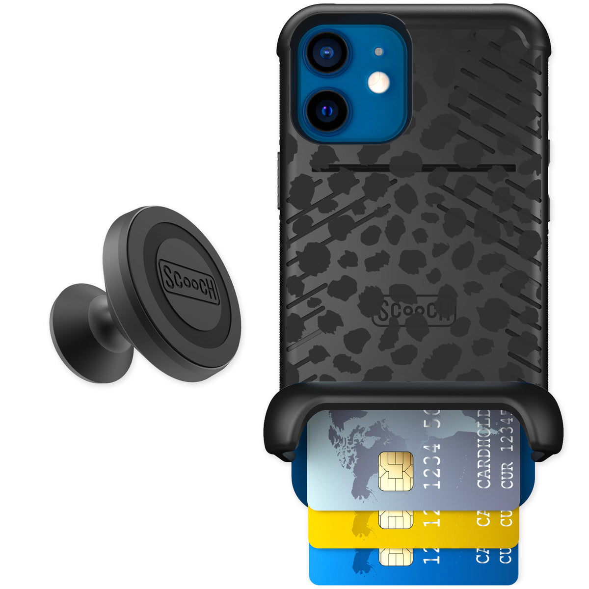 Scooch Wingmate Black Leopard for iPhone 12 mini β Starter Bundle