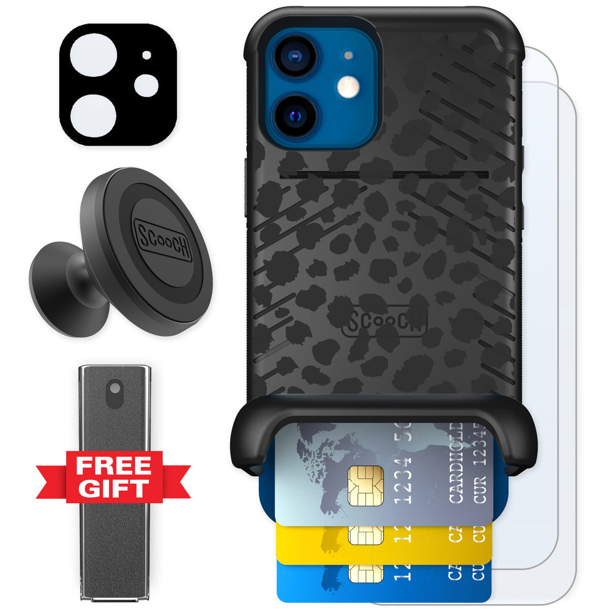 Scooch Wingmate Black Leopard for iPhone 12 mini β Defender Bundle