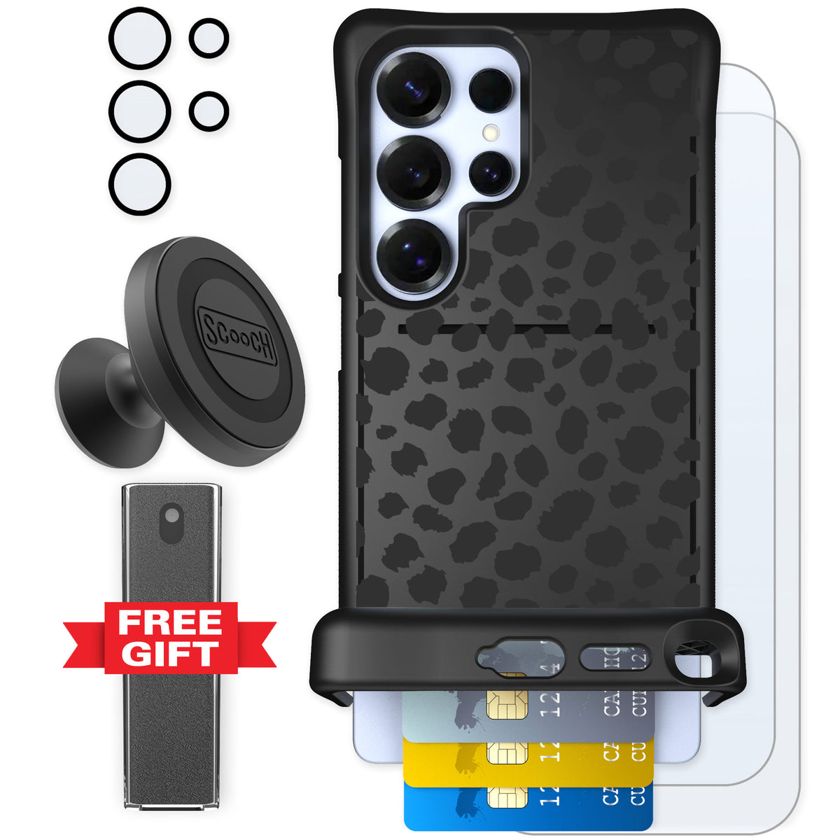 Scooch Wingmate Black Leopard for Galaxy S25 Ultra β Defender Bundle