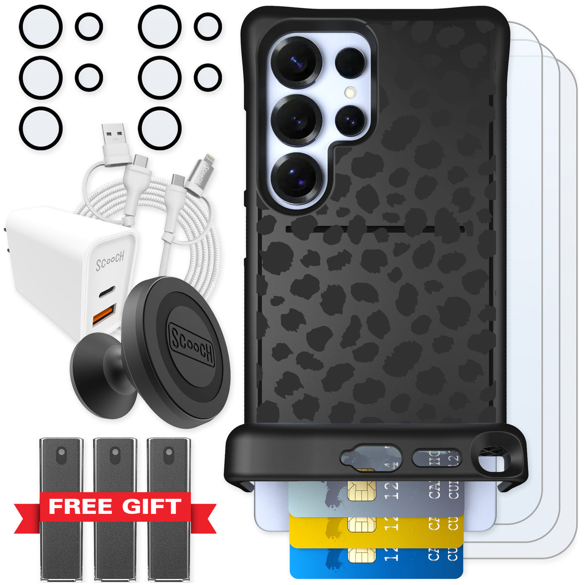 Scooch Wingmate Black Leopard for Galaxy S25 Ultra β Ultimate Bundle