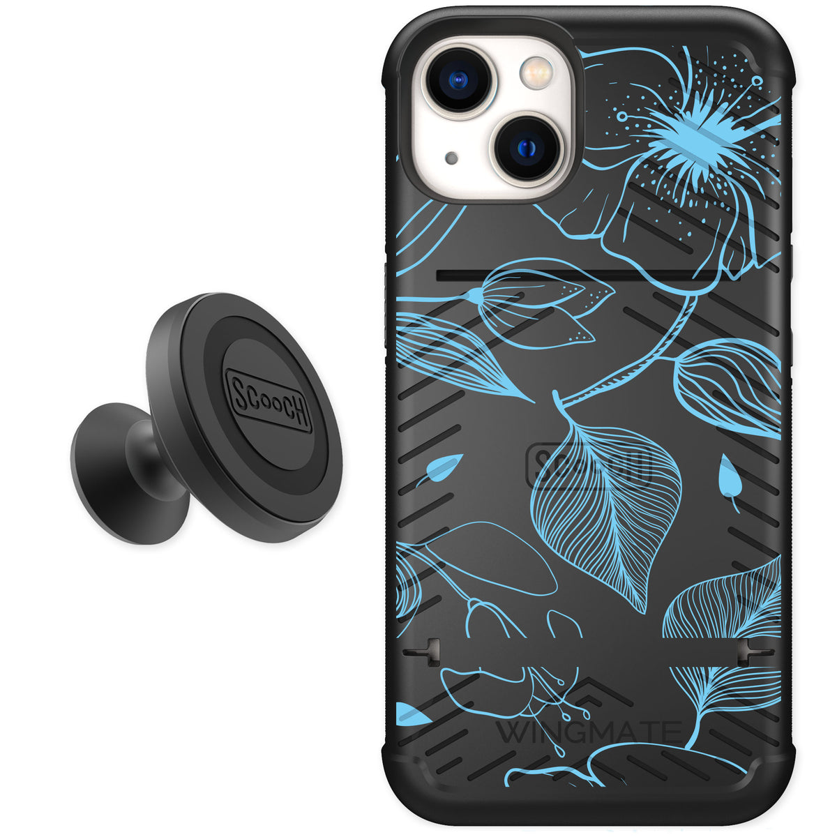 Scooch Wingmate Blue Hibiscus for iPhone 13 — Starter Bundle