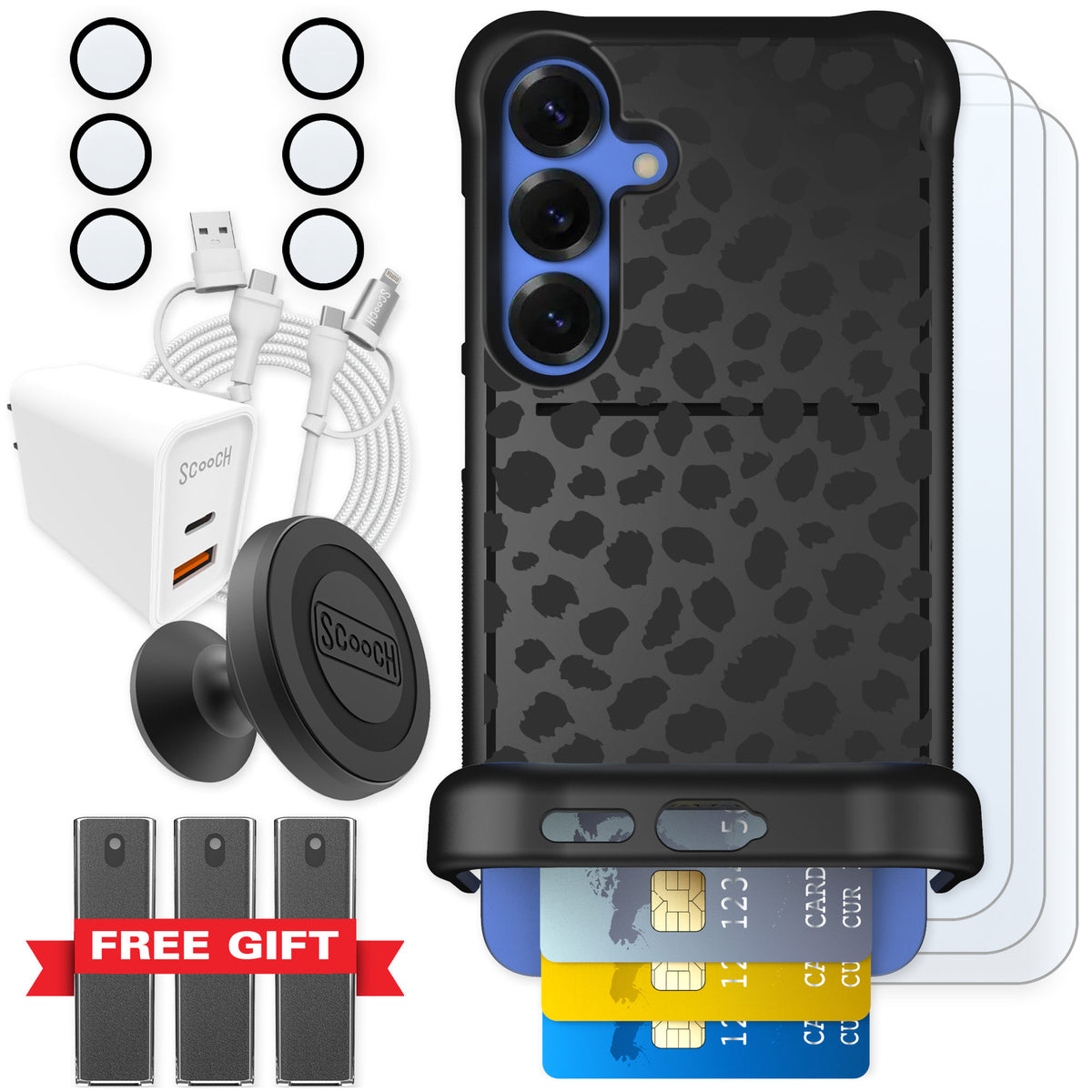 Scooch Wingmate Black Leopard for Galaxy S25+ β Ultimate Bundle