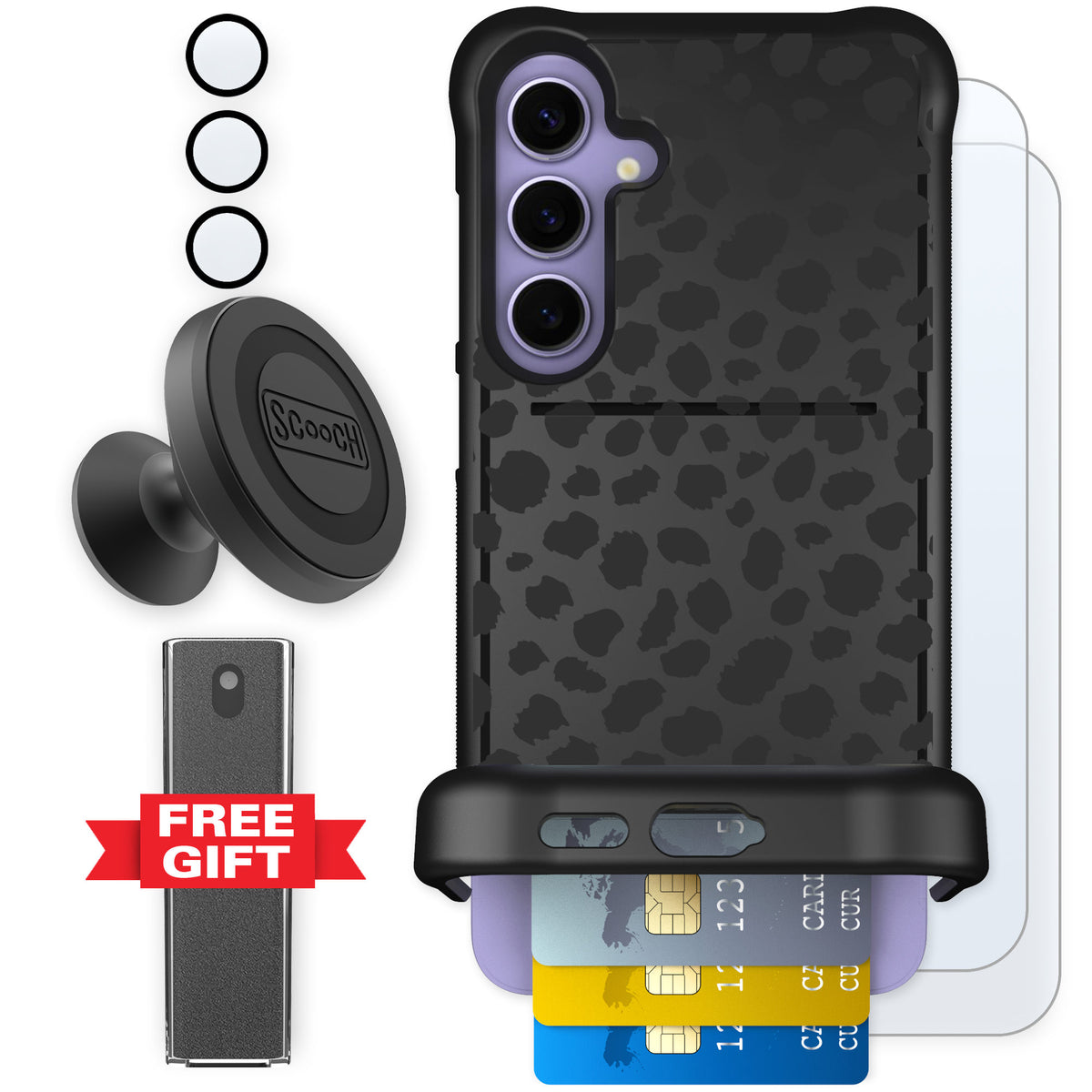 Scooch Wingmate Black Leopard for Galaxy S24+ β Defender Bundle