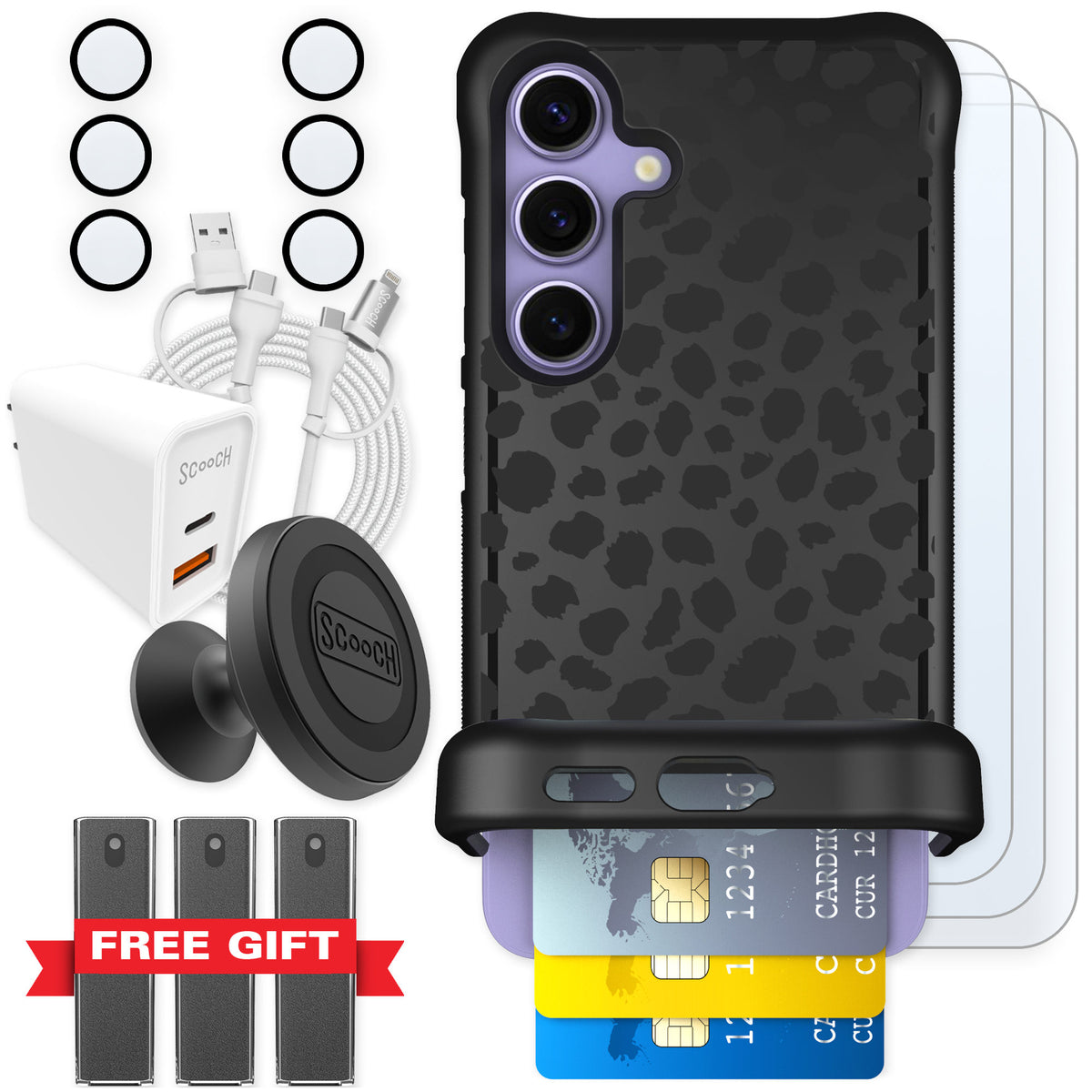 Scooch Wingmate Black Leopard for Galaxy S24 β Ultimate Bundle