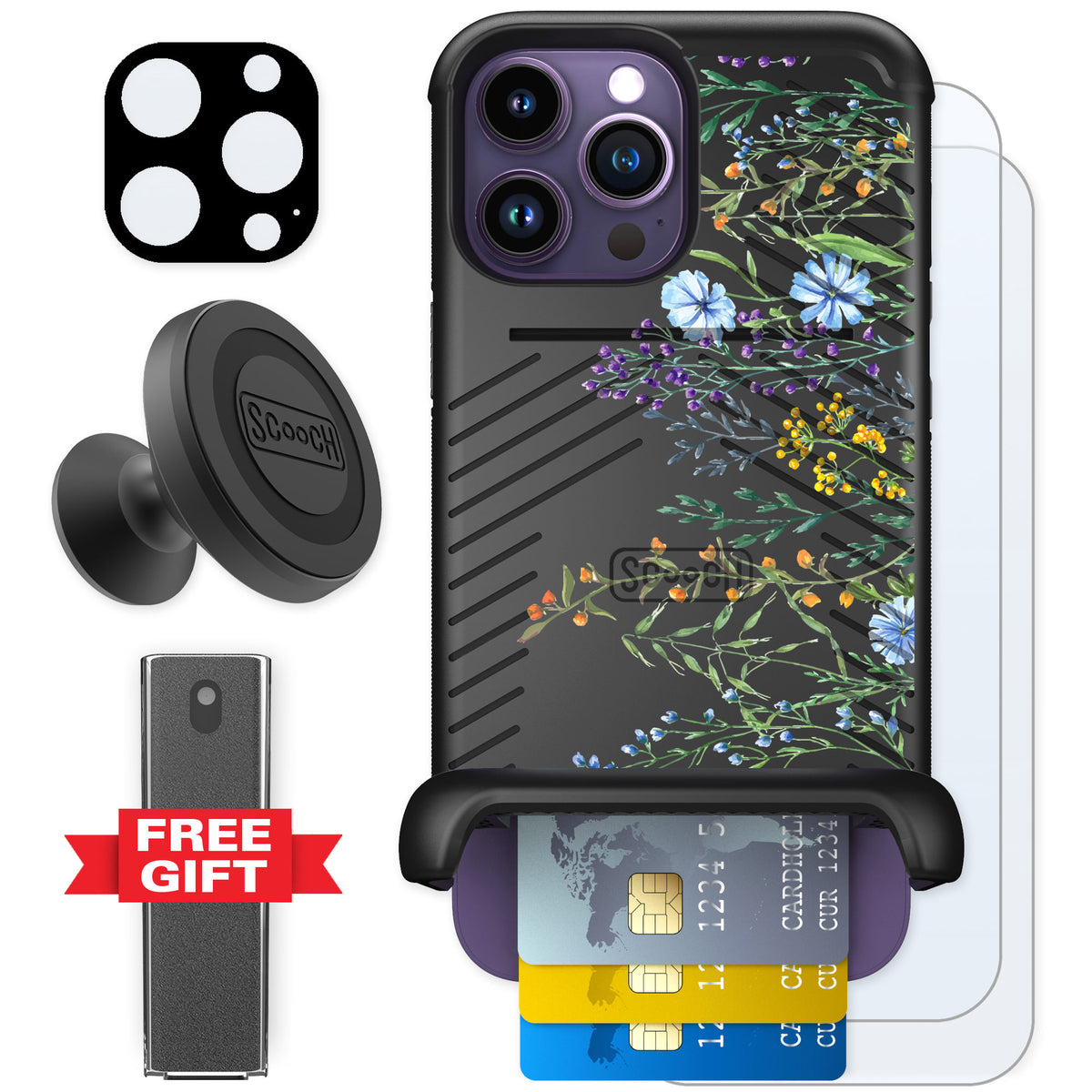 Scooch Wingmate Meadow Bloom for iPhone 14 Pro Max β Defender Bundle