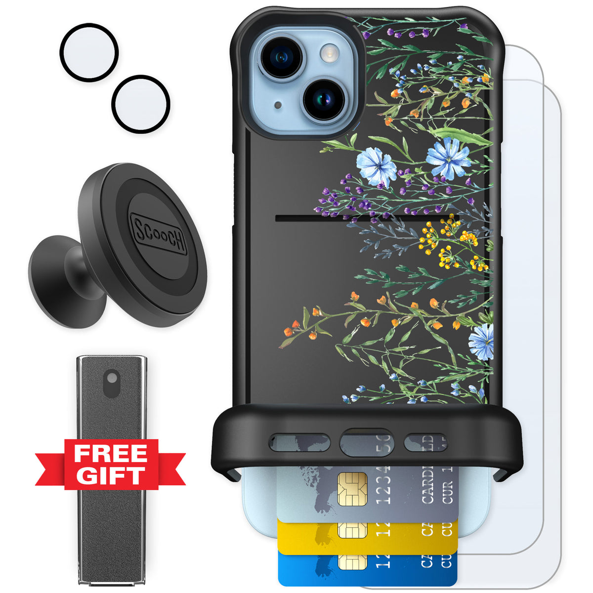 Scooch Wingmate Meadow Bloom for iPhone 14 Plus β Defender Bundle