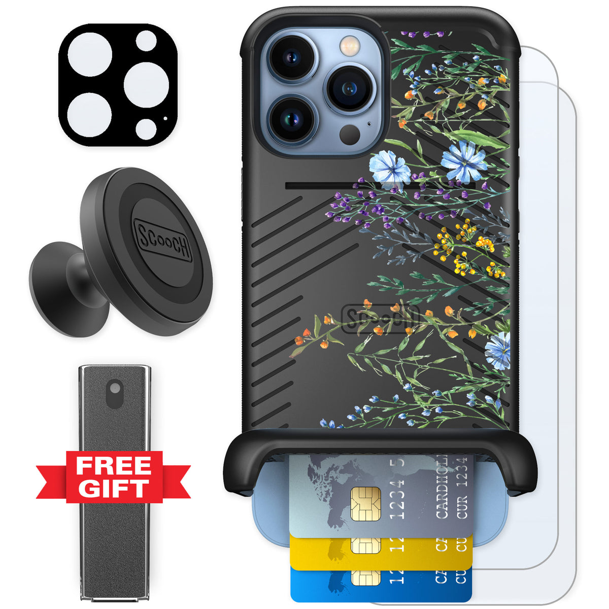 Scooch Wingmate Meadow Bloom for iPhone 13 Pro Max β Defender Bundle