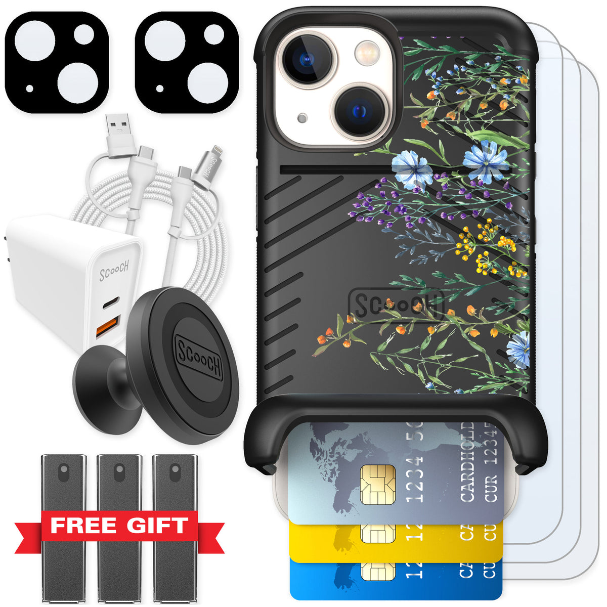 Scooch Wingmate Meadow Bloom for iPhone 13 mini β Ultimate Bundle