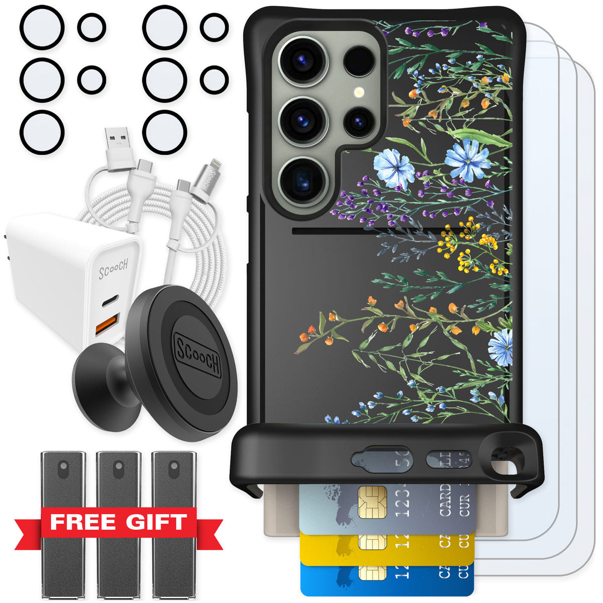 Scooch Wingmate Meadow Bloom for Galaxy S24 Ultra β Ultimate Bundle