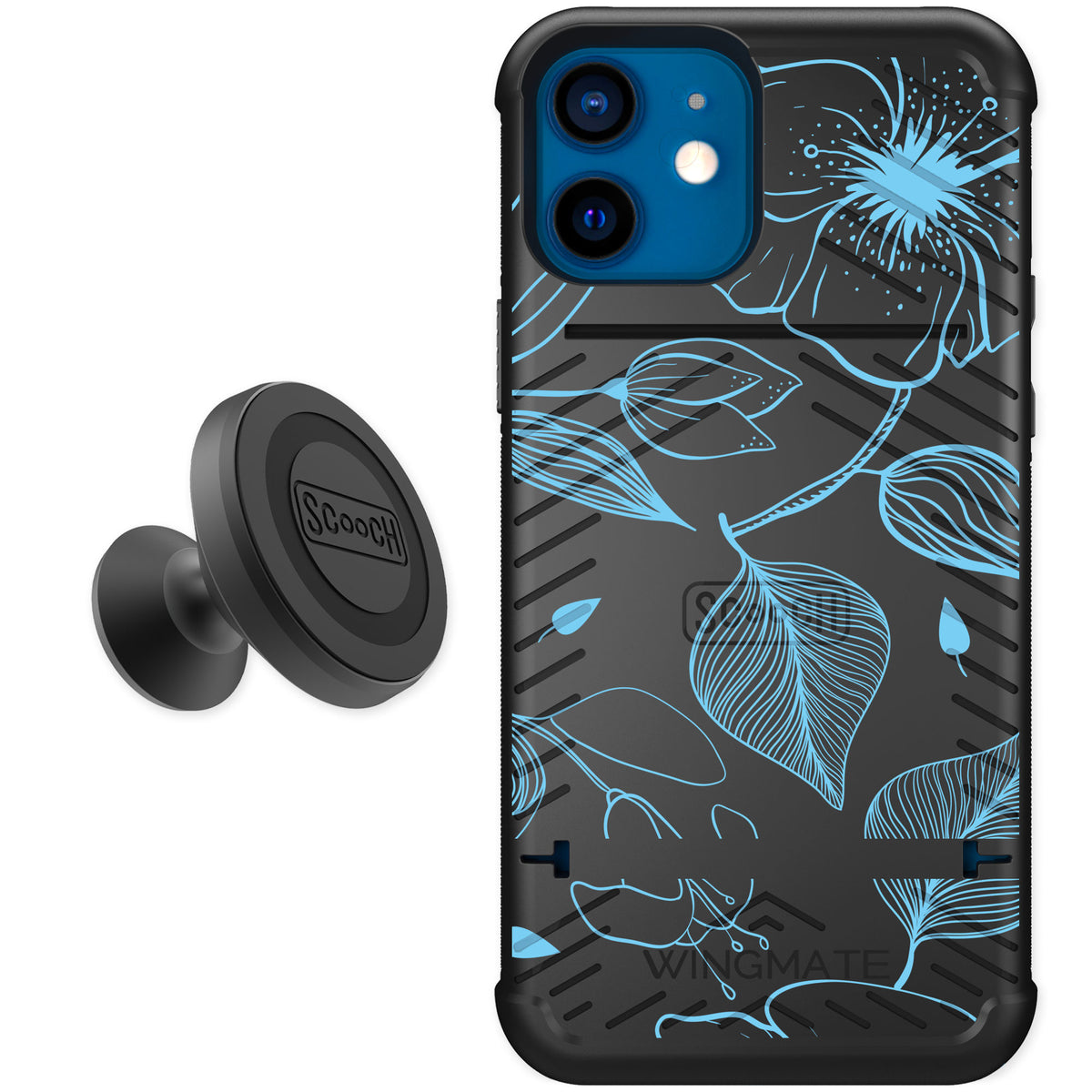 Scooch Wingmate Blue Hibiscus for iPhone 12 mini — Starter Bundle