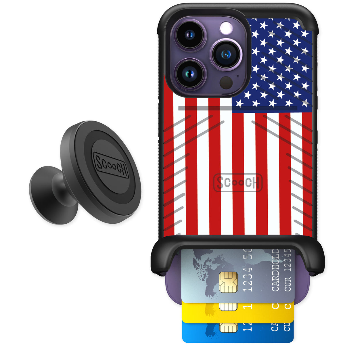 Scooch Wingmate Stars And Stripes for iPhone 14 Pro β Starter Bundle