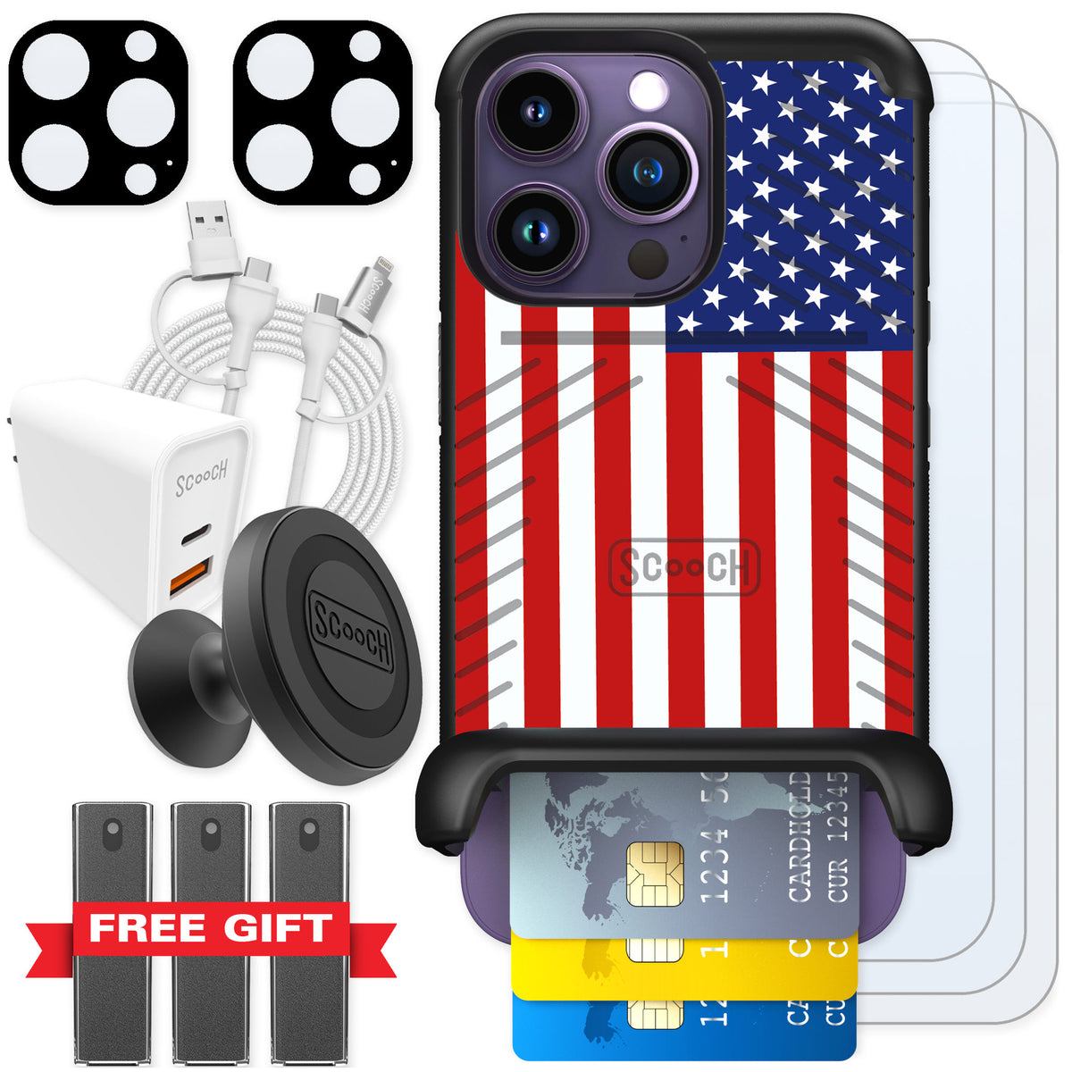 Scooch Wingmate Stars And Stripes for iPhone 14 Pro β Ultimate Bundle
