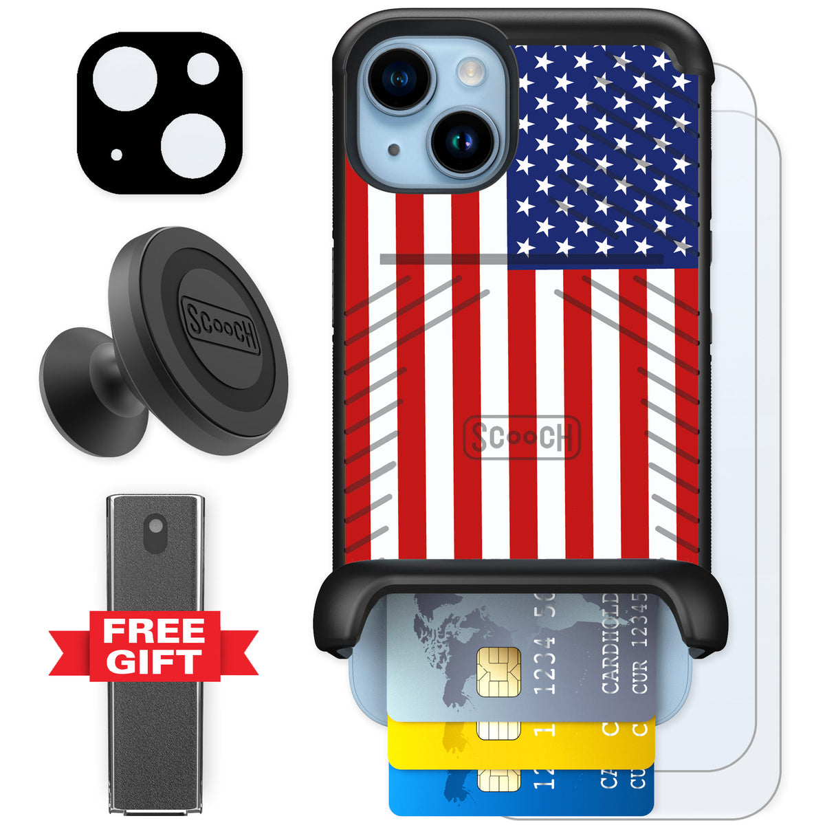 Scooch Wingmate Stars And Stripes for iPhone 14 β Defender Bundle