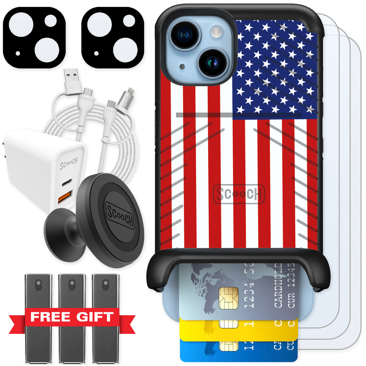 Scooch Wingmate Stars And Stripes for iPhone 14 β Ultimate Bundle