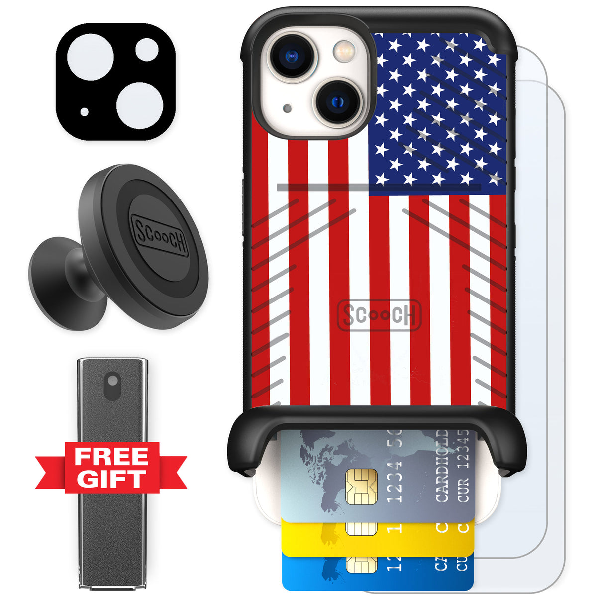 Scooch Wingmate Stars And Stripes for iPhone 13 β Defender Bundle