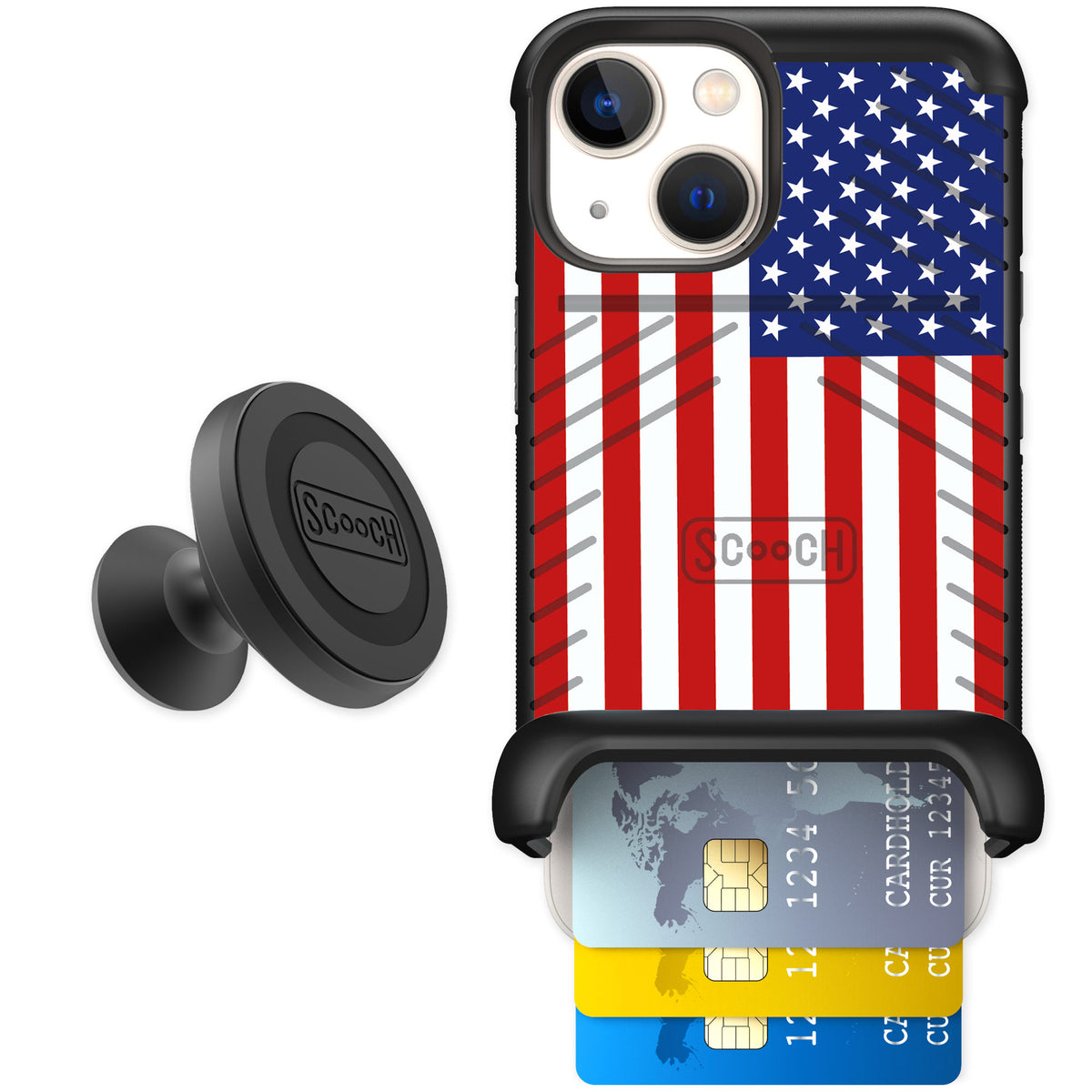 Scooch Wingmate Stars And Stripes for iPhone 13 mini β Starter Bundle
