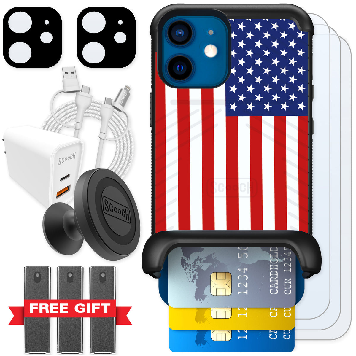 Scooch Wingmate Stars And Stripes for iPhone 12 mini β Ultimate Bundle