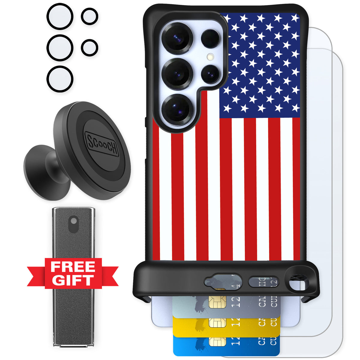 Scooch Wingmate Stars And Stripes for Galaxy S25 Ultra β Defender Bundle