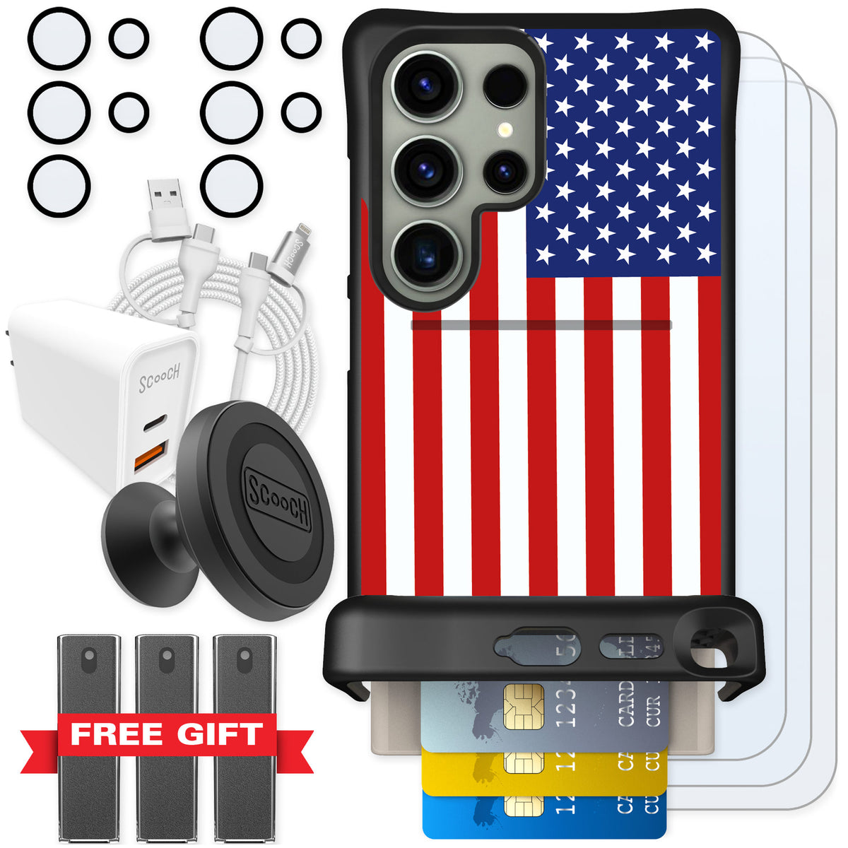 Scooch Wingmate Stars And Stripes for Galaxy S24 Ultra β Ultimate Bundle