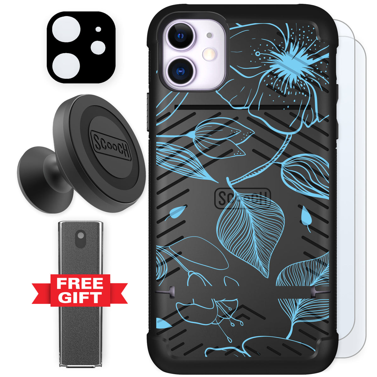 Scooch Wingmate Blue Hibiscus for iPhone 11 — Defender Bundle