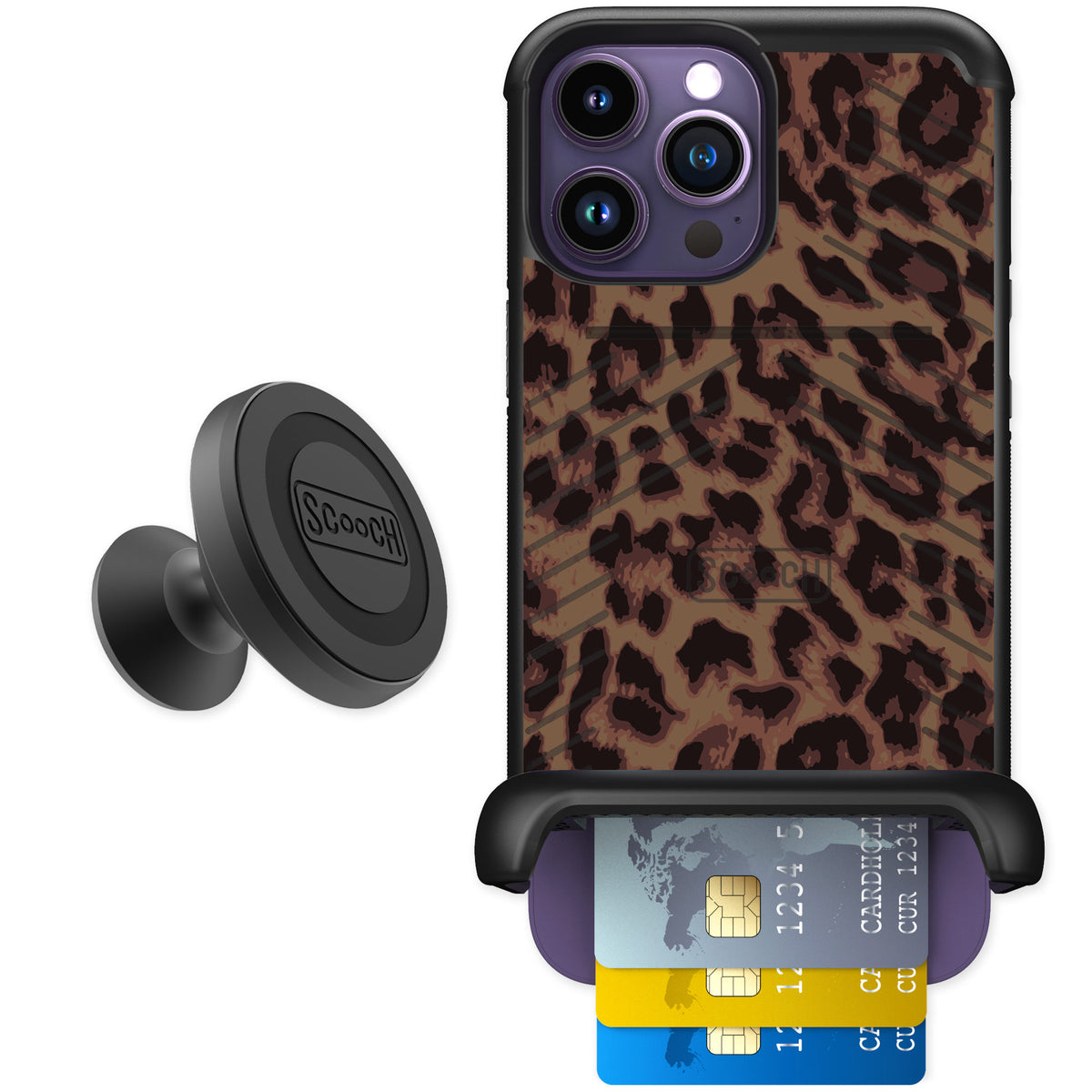 Scooch Wingmate Luxe Leopard for iPhone 14 Pro Max — Starter Bundle